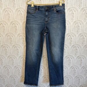 Lands' End Womens Mid Rise Straight Leg Jeans Medium Wash Blue Size 12 Denim